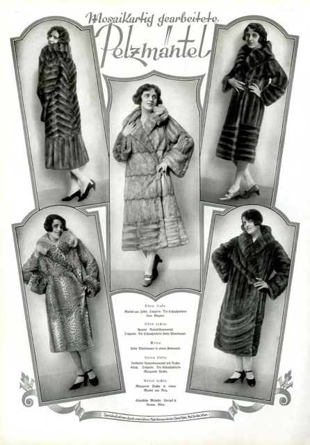 20er Jahre Pelzmode XL Seite 1925 mit 5 Abb. Wagner Pfundmayer Hruby Nerz Zobel