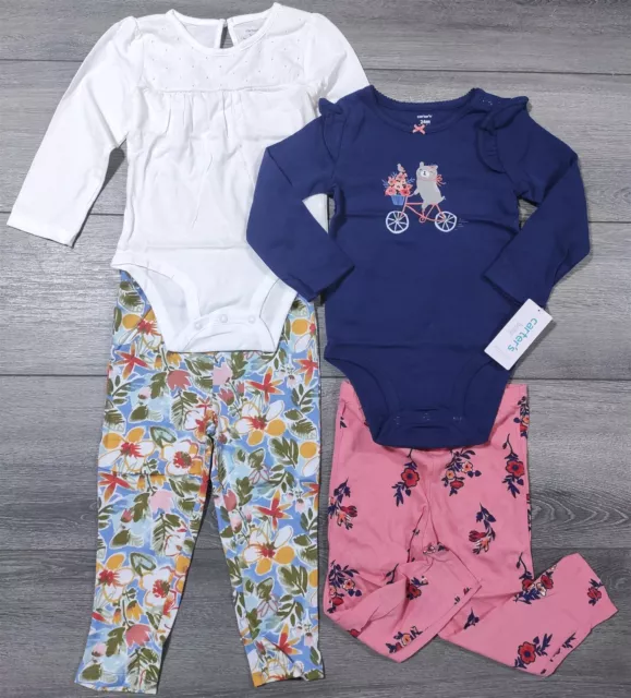 Carters Outfit 3 Months Baby Girls 4-Piece Bodysuit Pants Floral Bear Cute Gift