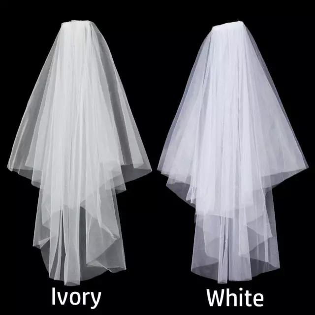 Simple Two Layer White Ivory With Comb Bridal Veil Wedding Veil Women's Tulle