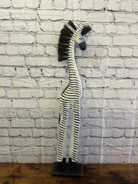 80cm Black & White Wood Zebra Tall Statue Wood Modern Hand Carved Painted