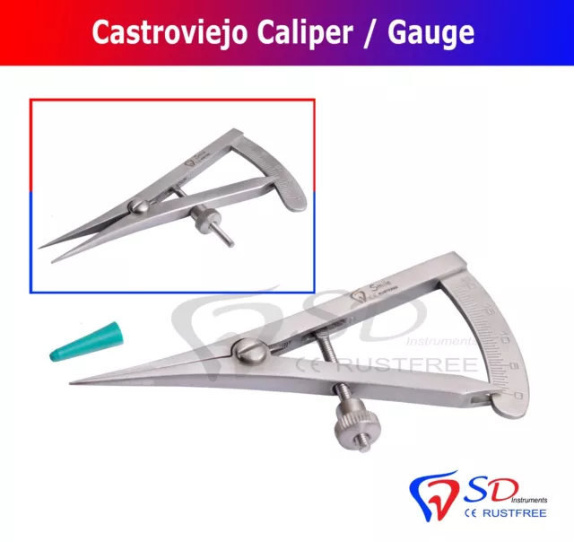 Castroviejo Dental Ophthalmic Measuring Caliper-Gauge With Lock 0 - 20mm 9CM NEW