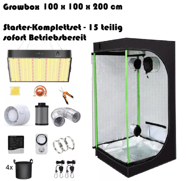 JUNG Growbox Komplettset LED Lam 100x100x200cm Gewächshaus Komplett Set Cannabis