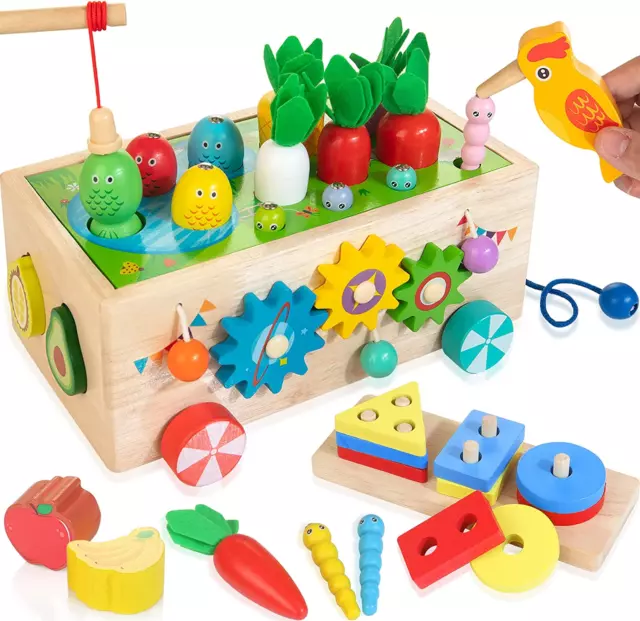 8-In-1 Holz LKW Spielzeugset, Montessori Lernspielzeug Sortier- & Stapelspielzeu