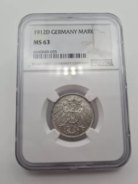 1 Mark 1912 D Kaiserreich Silber Münze zertifiziert NGC MS63 selten Wertanlage