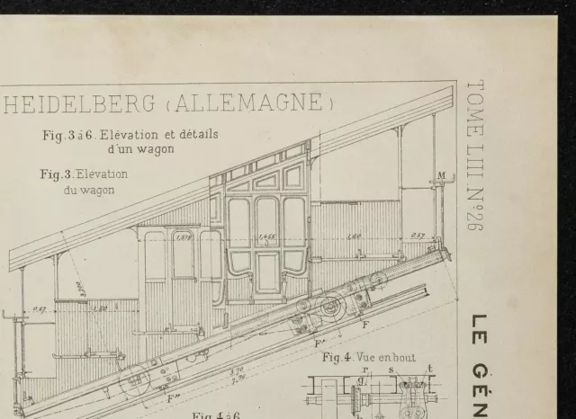 1908 - Plan ancien du funiculaire électrique de Heidelberg - Génie civil 3