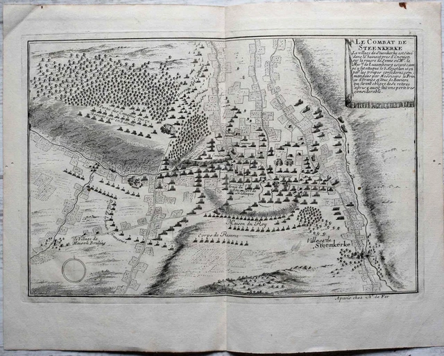 1694 COMBAT DE STEENKERKE BELGIUM map-antique-antiquarian-map map... £ ...