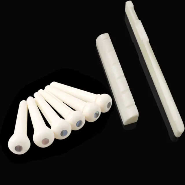 Natural Cattle Bone Guitar Nut and Saddle + Bridge Pins Set For Acoustic Guitar