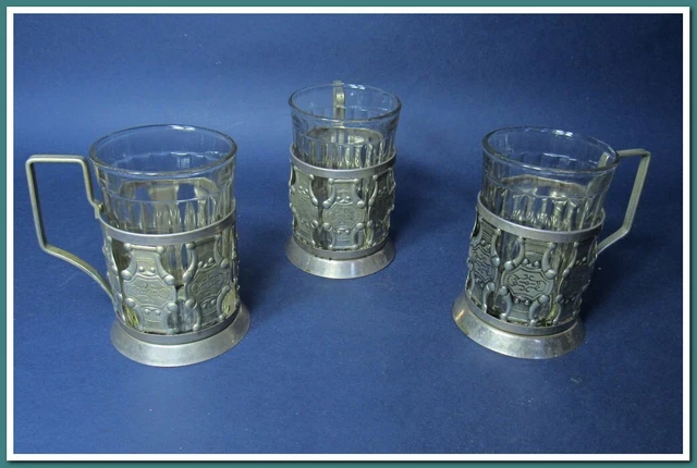 Lot De 6 Porte-verres Soviétiques URSS Années 1950 – Podstakannik En Aluminium