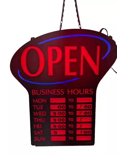 Working Business Hours LED LIGHTED OPEN Sign 7 Day Hours  Flashing/ Solid Switch