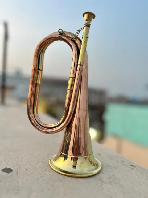 Solid Copper & Brass Bugle| US Military Cavalry Horn | Musical Instrument Classi