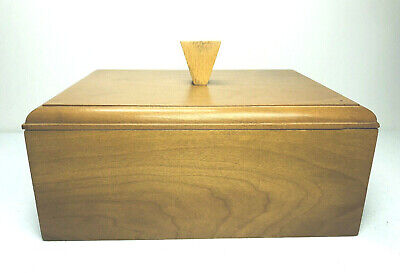 Vintage Handmade Wood Jewelry Box SIGNED Art Deco Trinket Dresser Velvet Lined