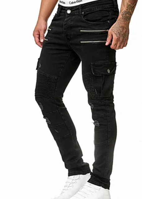 Young fashion destroyed Zipper Herren Cargo Style Skinny Fit Röhre Jeans Hose 2