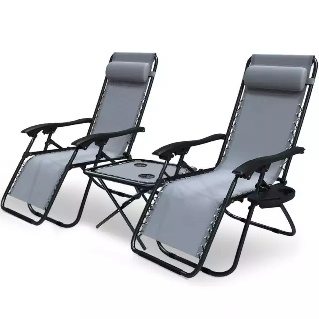 VOUNOT Chaise longue inclinable en textilene Lot de 2 gris