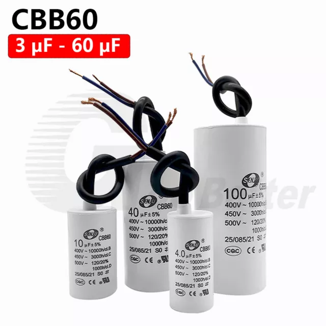 Anlaufkondensator Motorkondensator CBB60 Kondensator 3µF-60µF 5% 450V AC Leitung