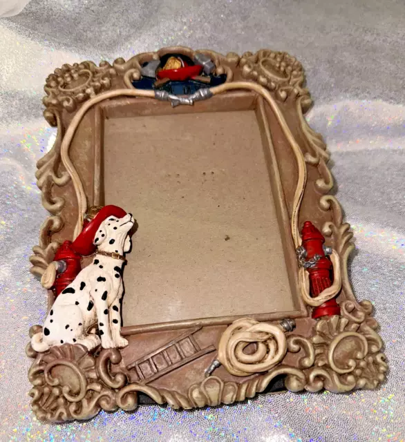 Firefighter 3.5" x 5" Pic Frame Desktop Fire Hydrant Boots Hose Helmet Dalmation