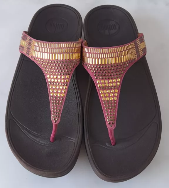 Fitflop Aztek Chada Size 6.5/40 Pink Leather Flip Flops V Good Cond'n Free P&P