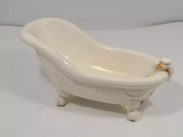 VTG Ceramic Soap Dish  "Clawfoot Bath Tub"  - Hand Painted Gold Accents