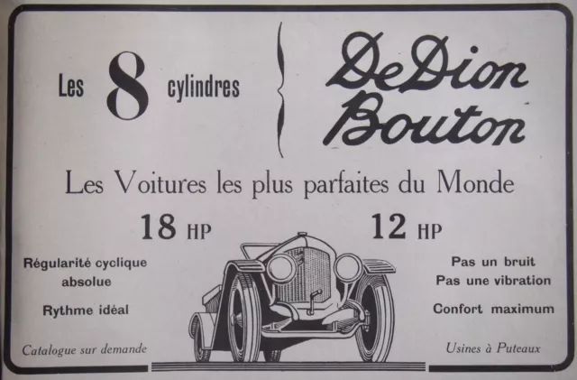 Publicité 1919 Dedion Bouton Les 8 Cylindres 18Hhp Et 12 Hp - Advertising