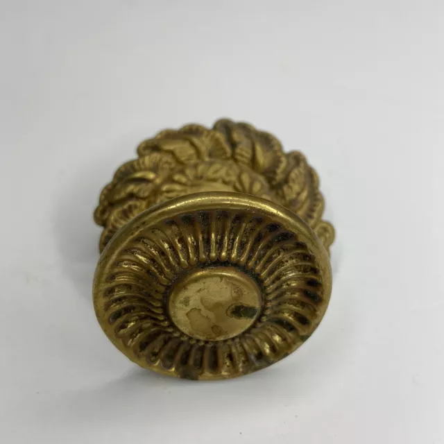 Vtg Antique Large Brass Pull Drawer Door Dresser Handle Hardware With Backplate