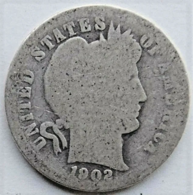 1902 UNITED STATES, Barber Dime grading About GOOD.