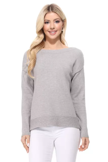 Yemak Women's Silky Soft Long Sleeve Boat Neck Soft Knit Sweater Top MK8140