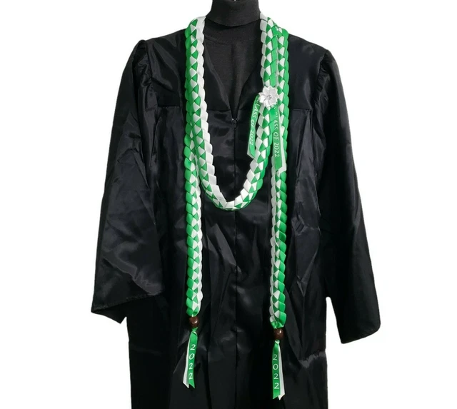 GRADUATION LEI RIBBON & Stole 2025 Set GREEN & WHITE (or Choose Ribbon