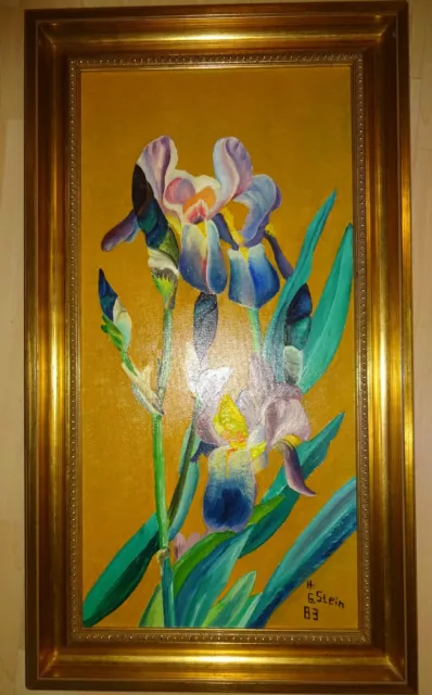 ❤️ ÖLGEMÄLDE Gemälde Öl Ölbild BILD BLUMEN IRIS Schwertlilie edlem Bilderrahmen 3