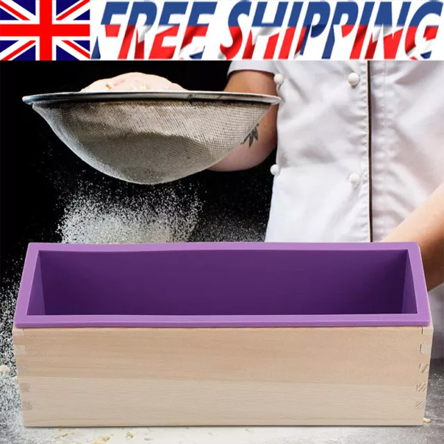 New Wood Loaf Soap Moulds Silicone Mold w/ Lid Baking Cake Making Wooden Box DIY