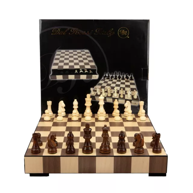 Dal Rossi Chess Set Wooden Inlaid Box w/ drawer - 14 inch board - New Product