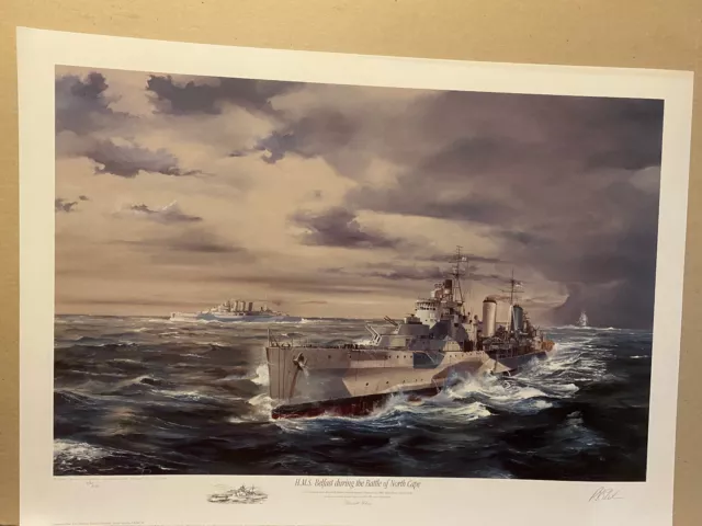 Royal navy Cruiser naval art print  HMS Belfast Battle of North Cape  ltd ed