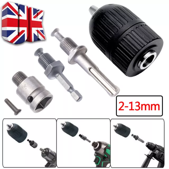 13mm Keyless Chuck Plus SDS Adaptor Fits Any Drill Makita Dewalt Bosch 1/2" UNF