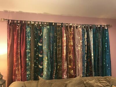 Indian Old Sari Multi Color Curtain Door Drape Window Decor Silk Sari Curtain