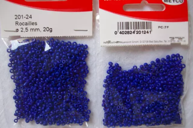 Meyco Rocailles - Stickperlen 2,5 mm - 2 x 20 Gramm - Blau opak wie Bild - Rest