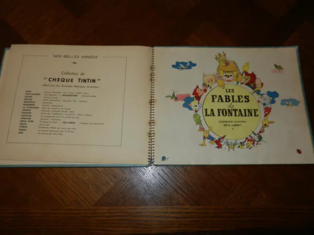 1946 LES FABLES DE LA FONTAINE Dessins animés de G. Lebret collec chèque Tintin