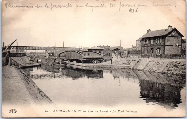 93 AUBERVILLIERS - vue du canal, le pont tournant