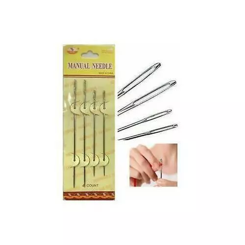 Set Of 4PCS Thick Big Eye Sewing Self-Threading Needles Embroidery Hand Sewing