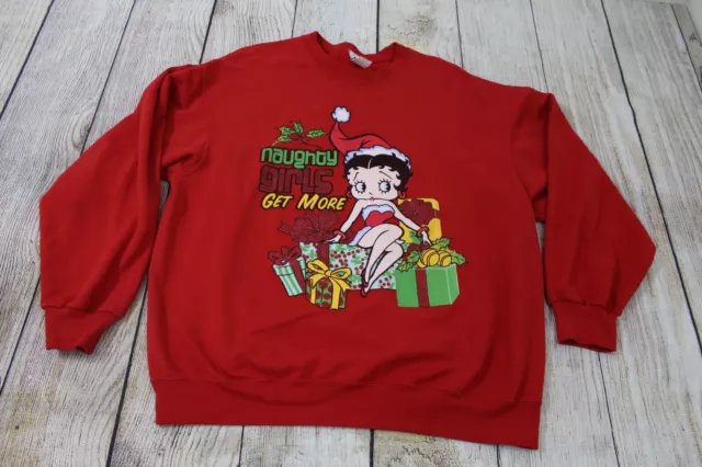 Y2K Betty Boop Naughty Girls Get More Christmas Red Crewneck Sweatshirt XL