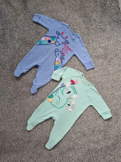 Baby Girls Next Babygrow Bundle 0-3 Months Daddy mummy koala giraffe green g