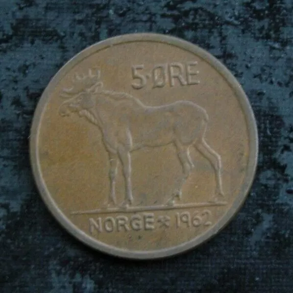MR) Norwegen / Noreg 5 Öre 1962 Norge - Tier Elch Dammwild ?