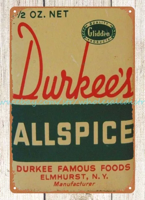 1940 DURKEE SPICE ALLSPICE SPICE ELMHURST NUEVA YORK letrero de metal estaño decoración del hogar