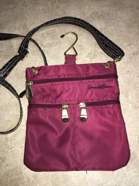 Samantha Brown MINI 8" Nylon CROSSBODY TRAVEL BAG W / HOOK  Burgundy