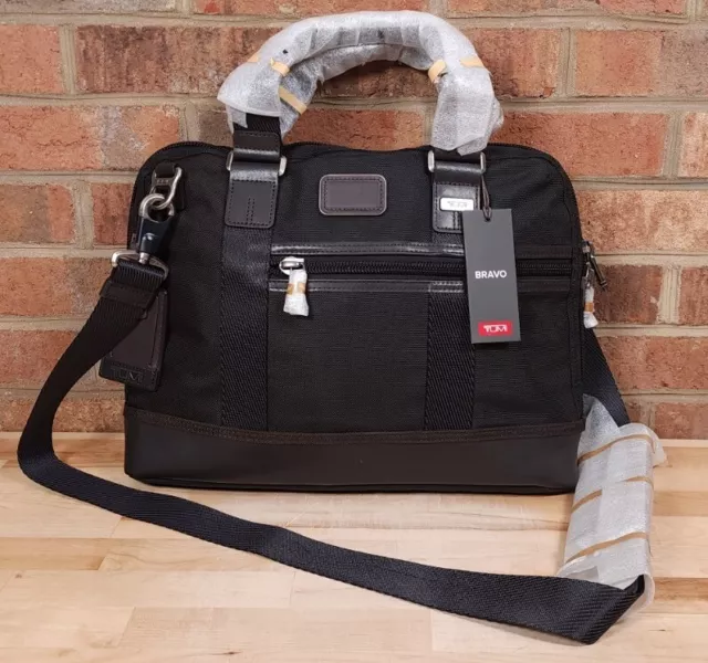 Tumi Alpha Bravo Earle Compact Brief Shoulder Bag Hickory Black Travel NEW