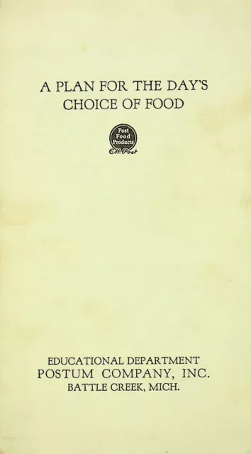 1928 Postum Company "A PLAN FOR THE DAY'S CHOICE OF FOOD" BROCHURE - E13-A