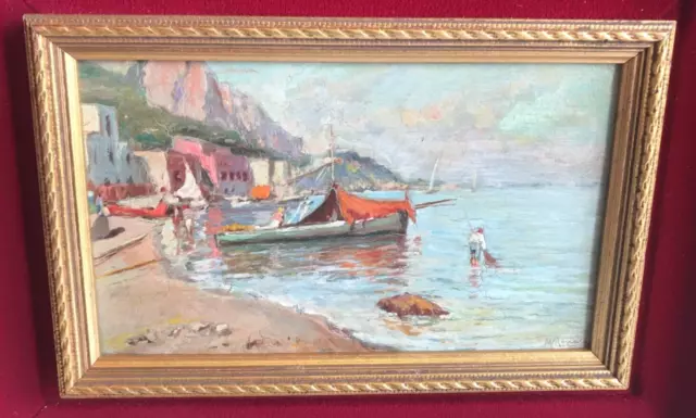 Dipinto Olio Su Tavola Marina Firmato M.monaco