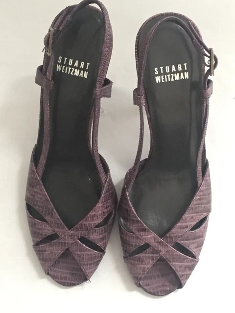 Escarpins Stuart Weitzman - Purple - Taille 6 - Peep Toe Slingback Cuir