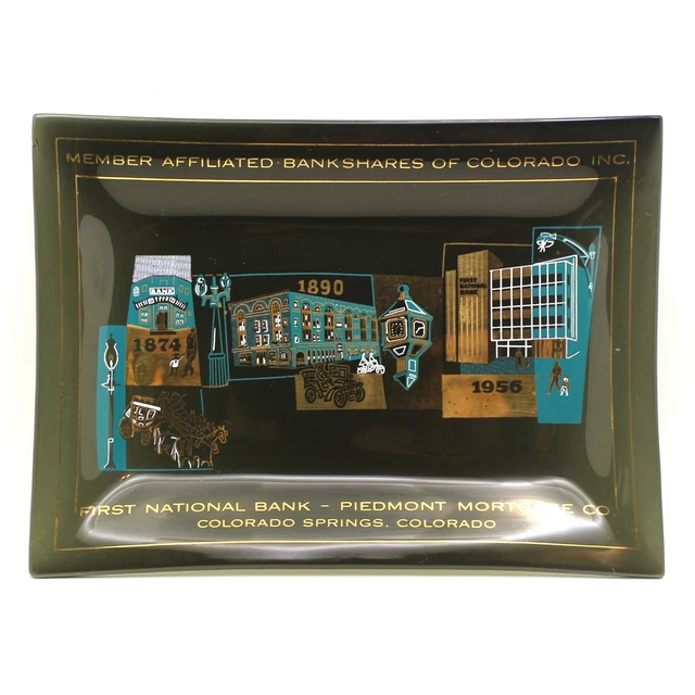 VTG FIRST NATIONAL Bank Colorado Springs Advertising Green Glass Money