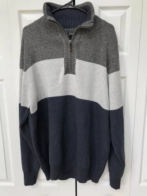 Pronti Mens Sweater Shirt 2XL XXL XXLarge grey blue white Pullover Long Sleeve