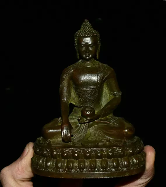 10CM Old Tibeten Buddhism Bronze Shakyamuni Sakyamuni Amitabha Buddha Statue