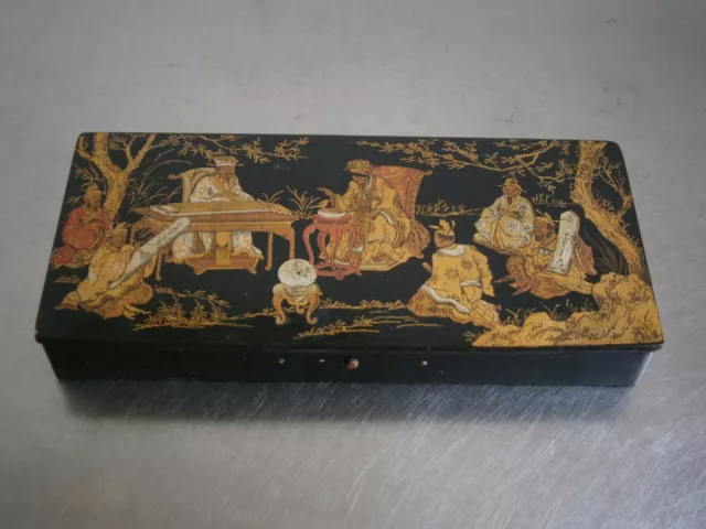 Plumier Papier mâché décor Noir St Napoléon III Chine Asie Ancien