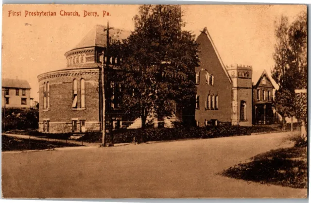 First Presbyterian Church Derry PA c1910 Vintage Postcard B03